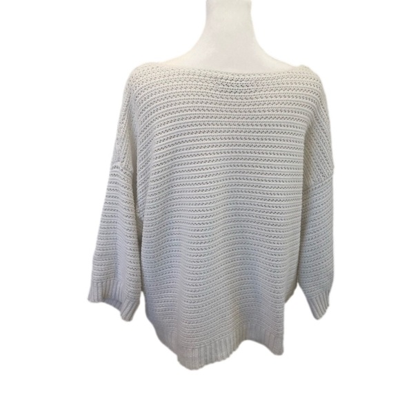 Ann Taylor Loft Size M cotton pullover white boxy slightly cropped sweater - Picture 2 of 7